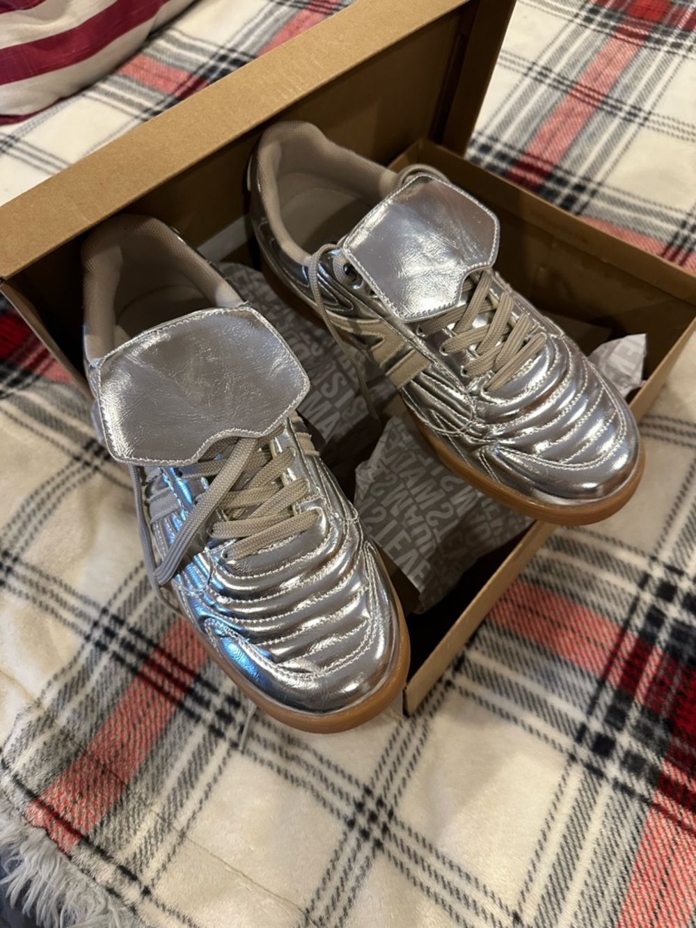 Steve Madden Silver Metallic Platform Sneakers with Gum Sole
